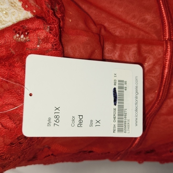 iCollection Women's Red Lace Mesh Adjustable Strap Hook Eye Lingerie Chemise 1X - Picture 11 of 14